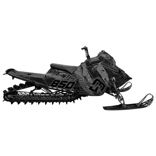 Snowmobile wrap for Polaris Matryx with the Cybergrunge pattern in the color gray
