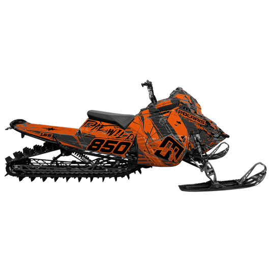 Snowmobile wrap for Polaris Matryx with the Cybergrunge pattern in the color orange