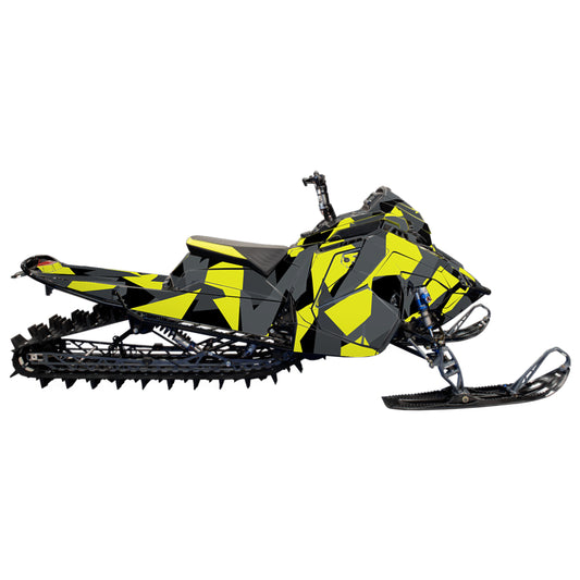 Snowmobile wrap for Polaris Matryx with camo pattern in the color yellow