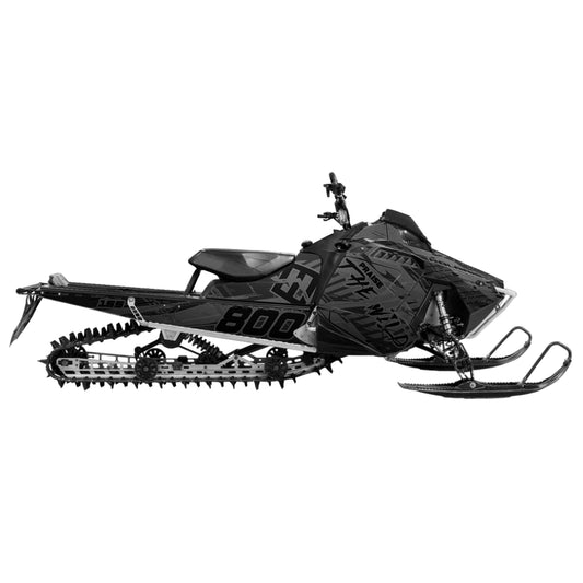 Snowmobile wrap for Polaris Pro with the Cybergrunge pattern in the color gray
