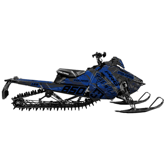 Snowmobile wrap for Polaris Axys with the Cybergrunge pattern in the color blue