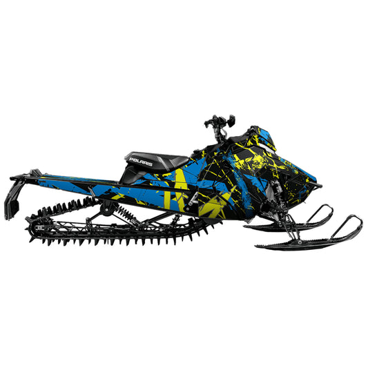Snowmobile wrap for Polaris Axys with the Free to ride pattern in the color blue and yellow