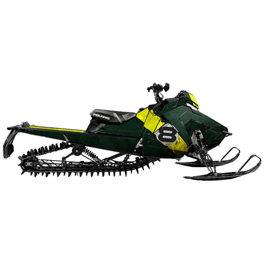 Snowmobile wrap for Polaris Axys with the Vintage haze pattern in the color green and yellow