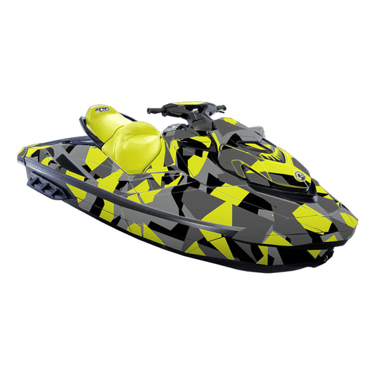 Jet ski wrap for Sea-doo GTI/GTR/Wake with camo pattern in neon yellow