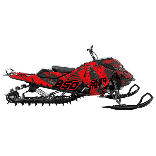 Snowmobile wrap for Ski-doo REV GEN5 with the Cybergrunge pattern in the color red