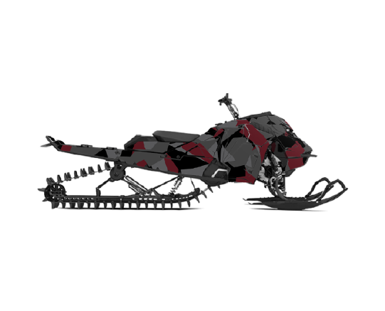 Snowmobile wrap for Ski-Doo REV GEN5 with camo pattern in the color spartan red