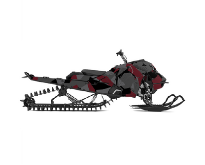 Snowmobile wrap for Ski-Doo REV GEN5 with camo pattern in the color spartan red