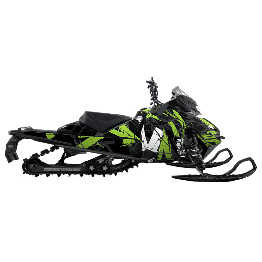 Snowmobile wrap for Lynx Boondocker RE/DS with the Free to ride pattern in the color green