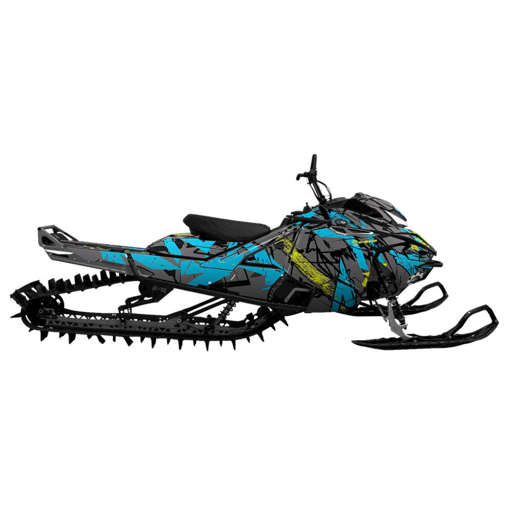 Snowmobile wrap for Lynx Boondocker Radien with the Free to ride pattern in the color blue