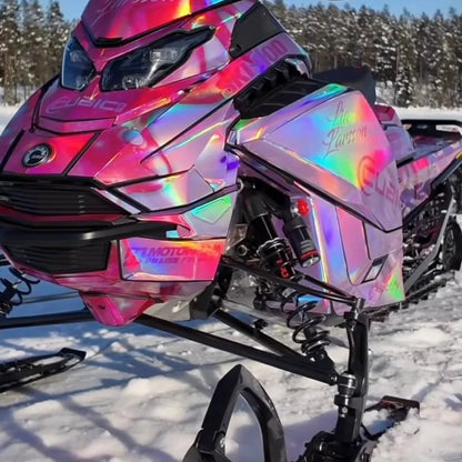 Lia Larsson's Drip Check Ski-Doo in holographic chrome, front