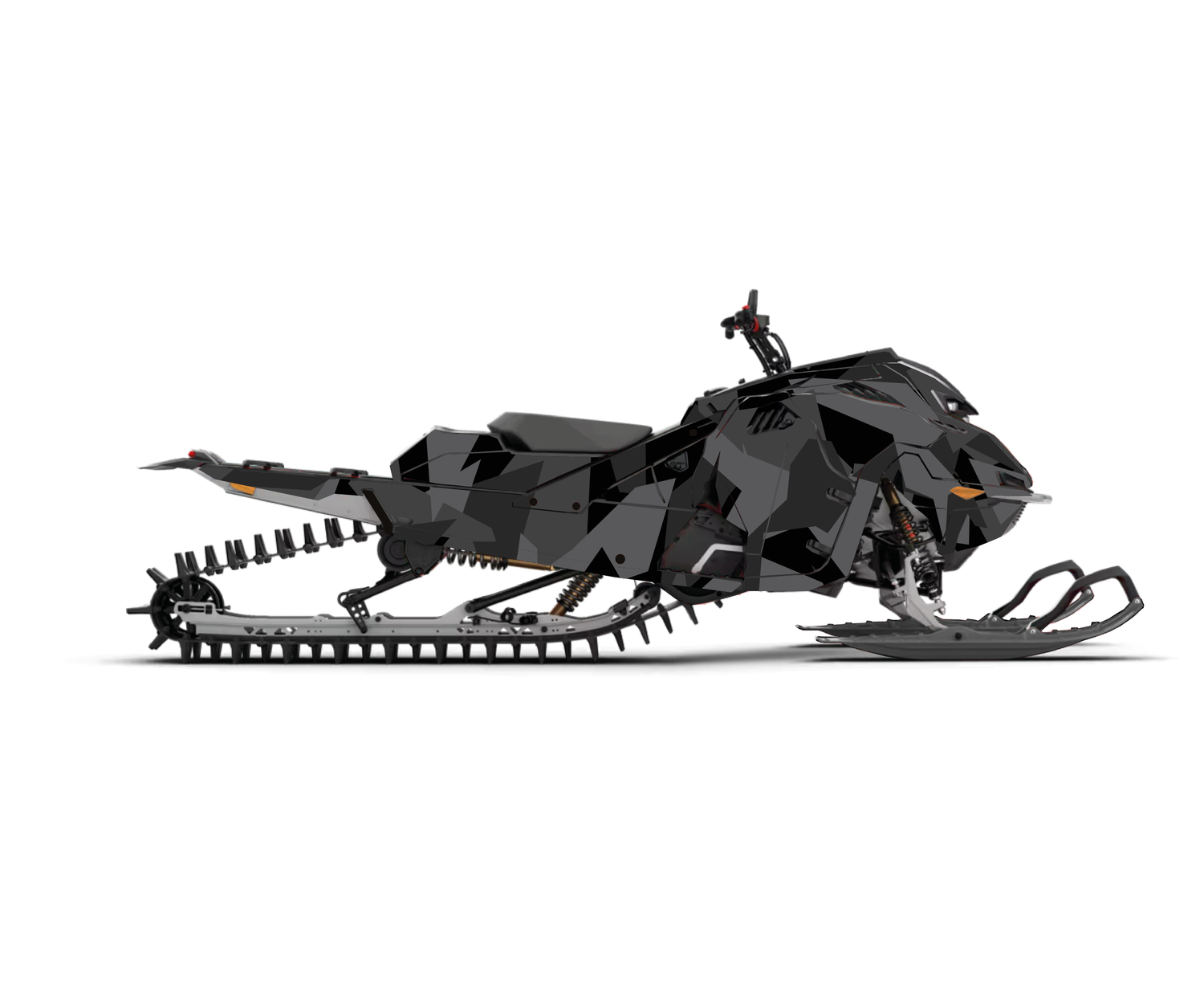 Snowmobile wrap for Lynx Shredder with camo pattern in the colors black and grey